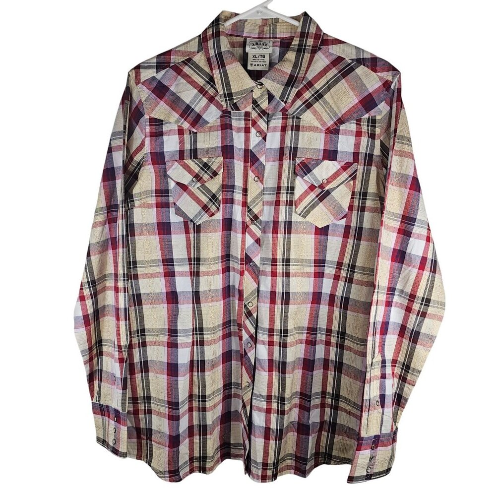 Ariat Womans Size XL Western Cowgirl Shirt Plaid Snap Metallic Gold Long Sleeve